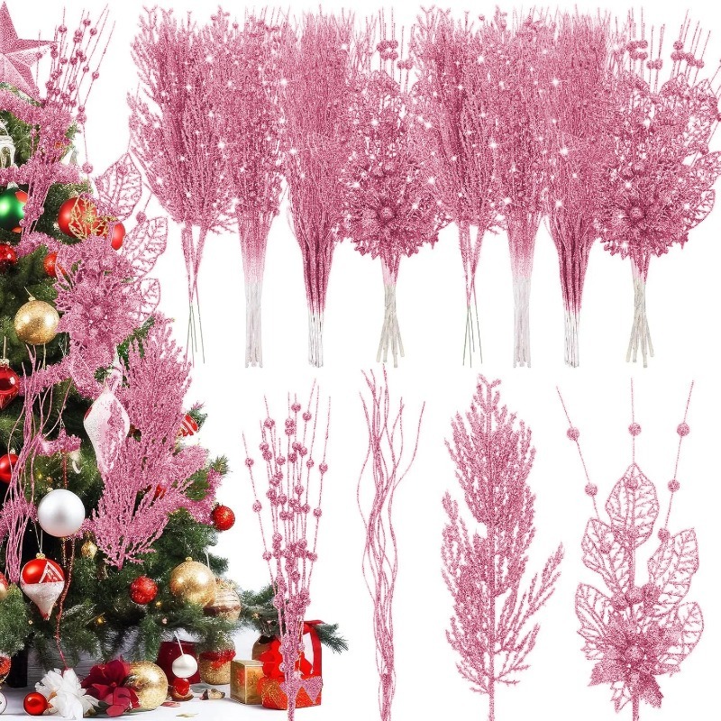 Florist Supply Bulk - 12Pcs Dekorasi Pohon Natal Warna Pink