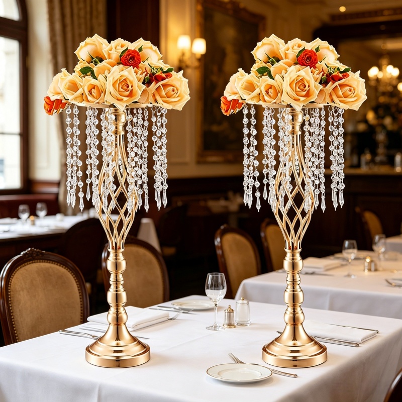 Florist Supply Vases - Vas Bunga Kristal Emas Tinggi Elegan,