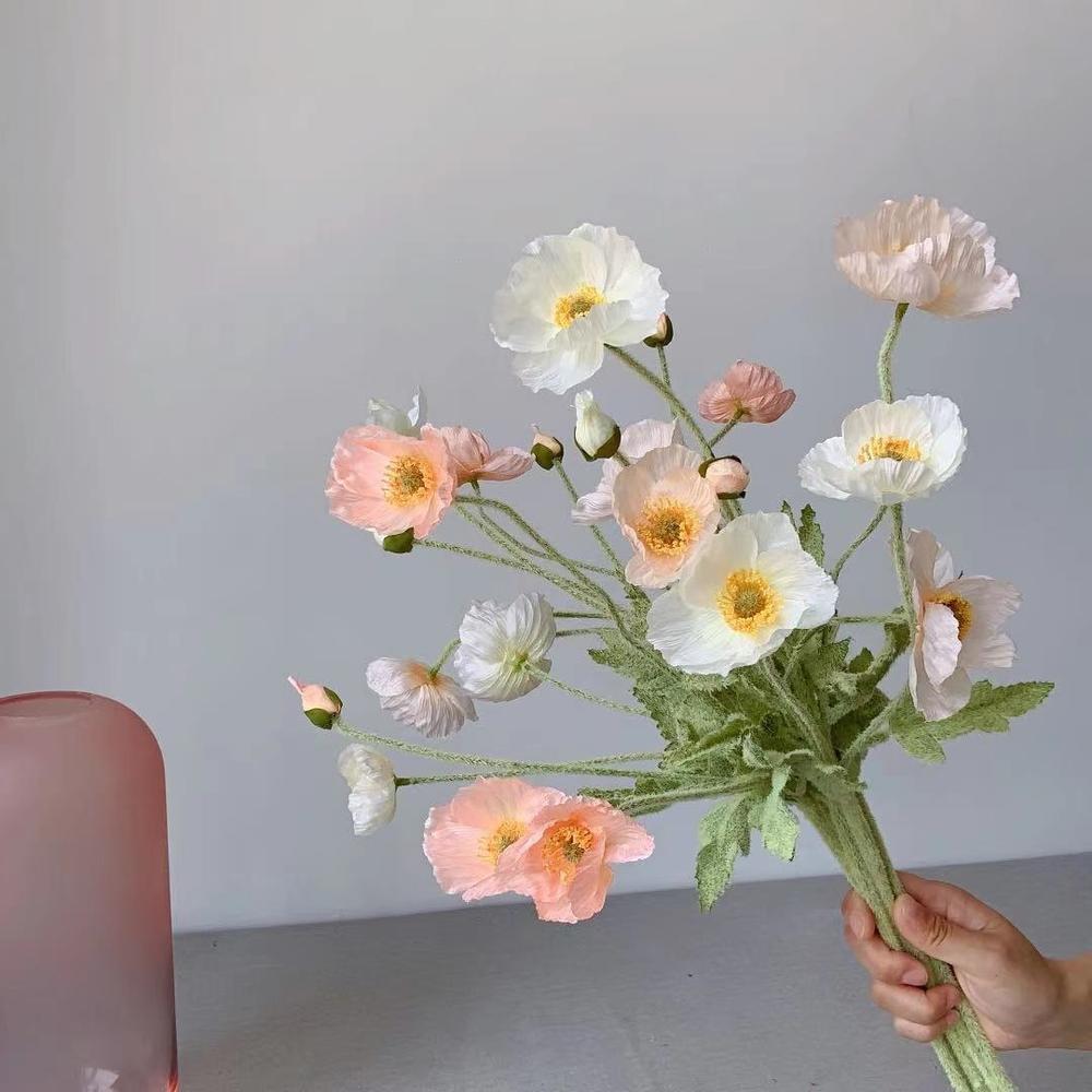 Florist Supply Bulk - Bunga Poppy sutra palsu, tangkai panjang