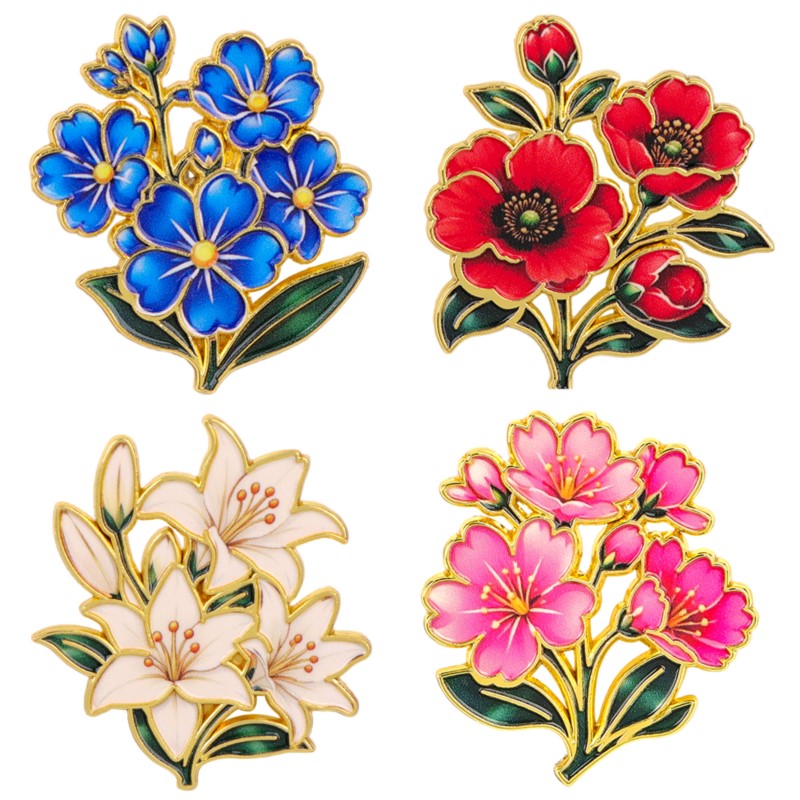 Supply Florist - Pin Enamel Bunga Vintage Warna-warni Lucu,